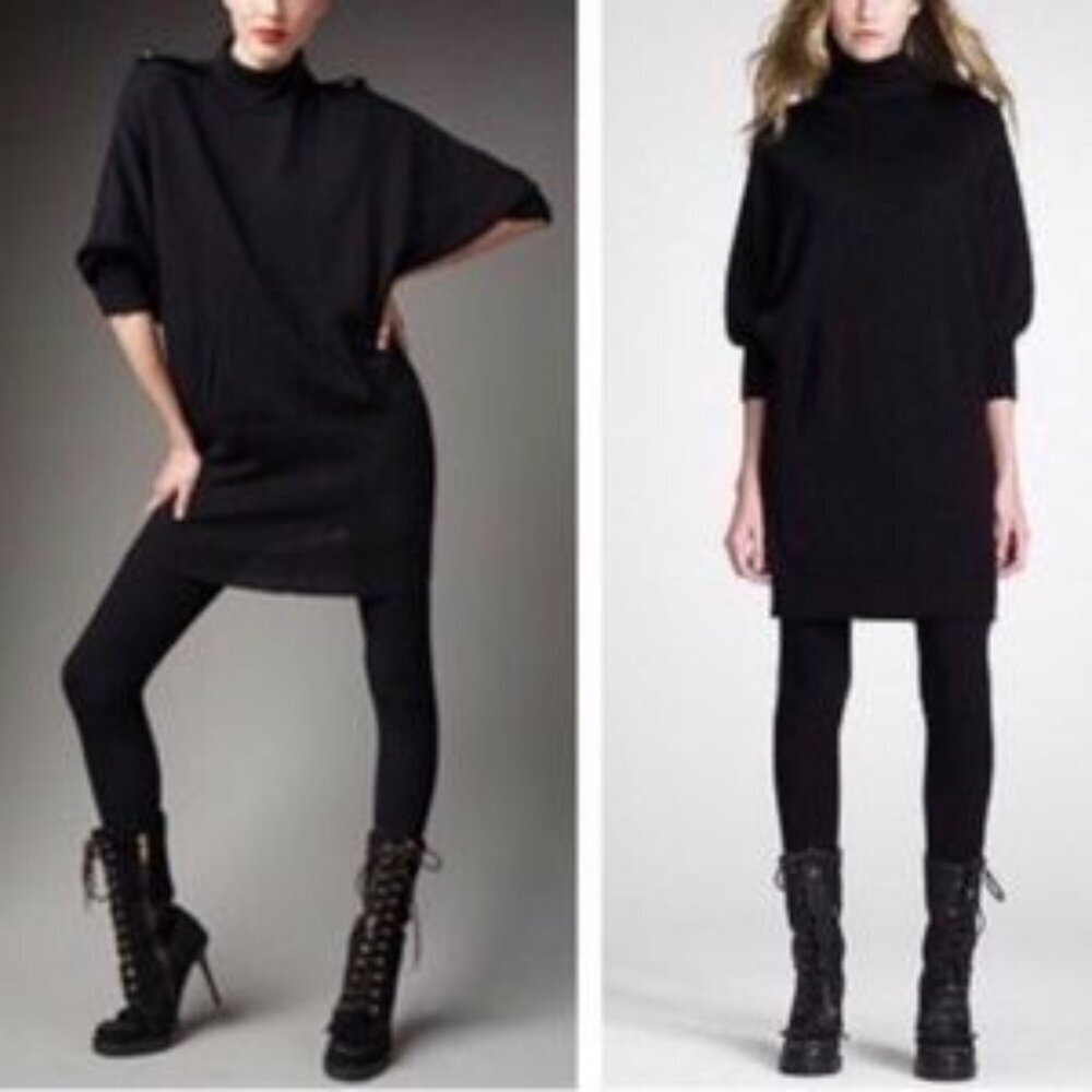 Tory Burch Black Jacinthe Black Wook Turtleneck‎ Sweater Dress Size Medium